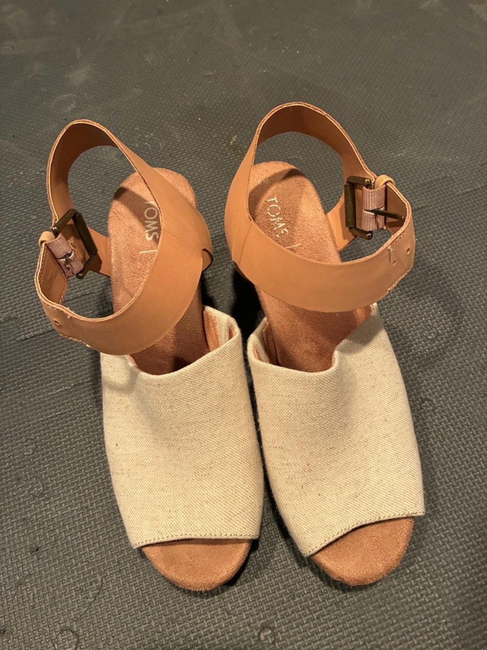 Toms Women’s Cream Canvas and Tan Leather Slingback Sandals